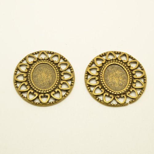2 supports pour cabochons ovales 11x15mm - bronze - 32mm