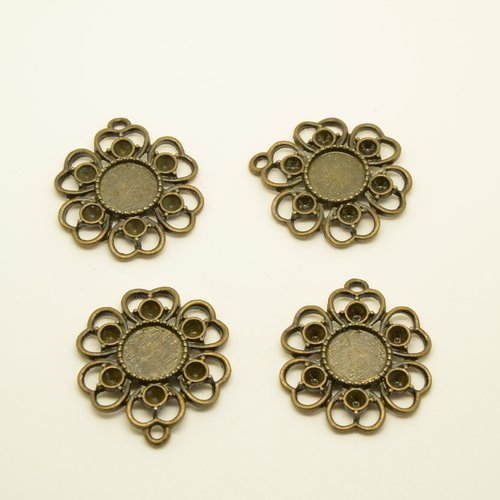 4 supports pour cabochons ronds 9mm - bronze - 26mm