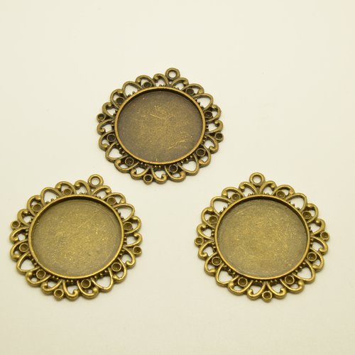 3 supports pour cabochons ronds 24mm - bronze - 38mm