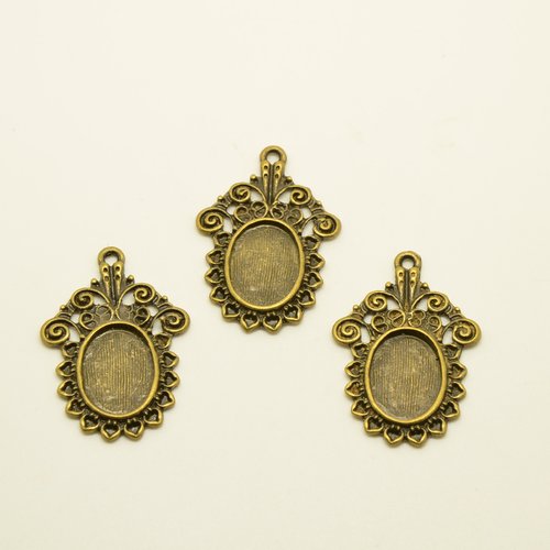 3 supports pour cabochons ovales 11x9mm - bronze - 21x31mm
