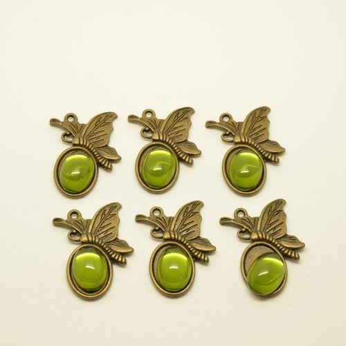 6 supports avec cabochons ovales 11x9mm - bronze - 25x29mm