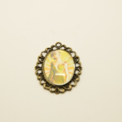 1 pendentif ovale à cabochon motif fée - bronze - 28x36mm