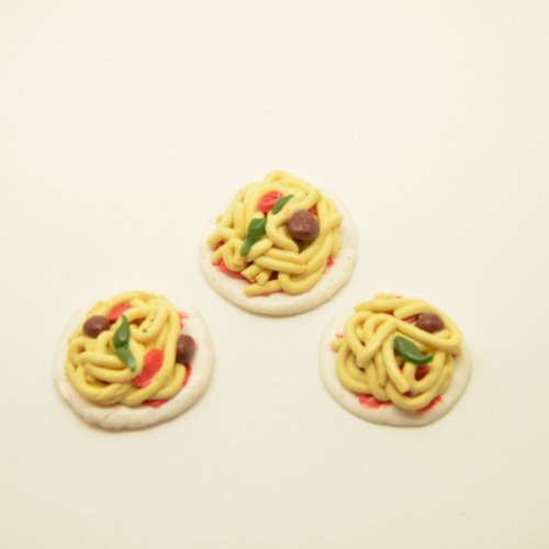 3 embellissements plats de spaghettis en pâte fimo à coller - multicolore - 26 à 31mm