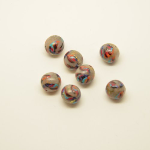 7 perles rondes en pâte fimo - gris, multicolore - 12mm