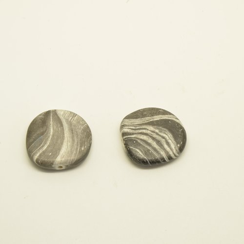 2 perles palets galets (fimo) - gris - 23mm