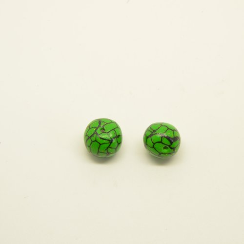 2 perles rondes en pâte fimo - vert, noir - 13mm