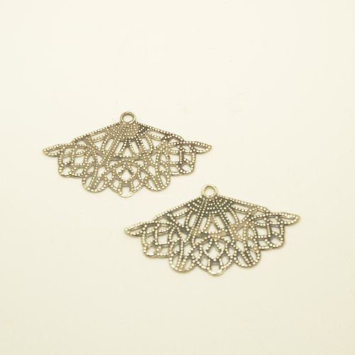 2 estampes filigrane éventail - argenté - 25x42mm