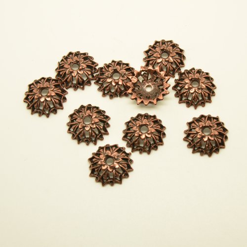 10 grandes coupelles/calottes forme fleur, ethnique - cuivre - 15mm
