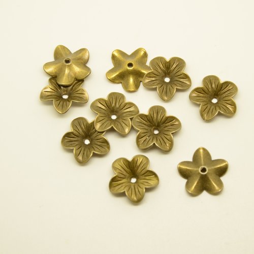 10 coupelles/calottes forme fleur - bronze - 17mm