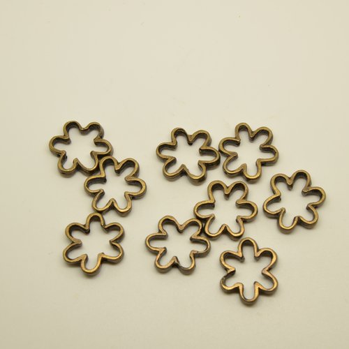 9 connecteurs anneaux fleurs - bronze - 18mm