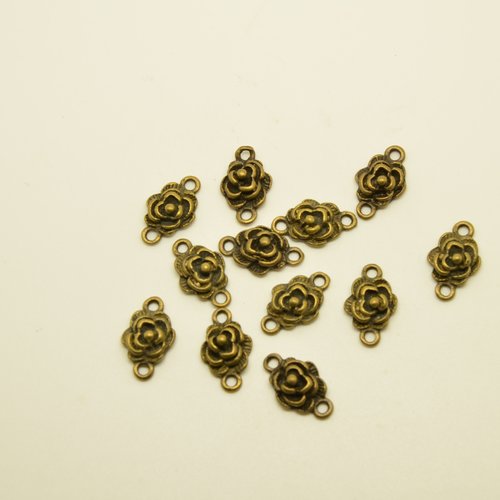 10 connecteurs fleurs/roses à 2 attaches - bronze - 10x16mm