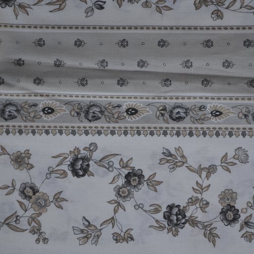 1m de tissu percale motifs style provence - gris, beige, blanc - laize 160cm