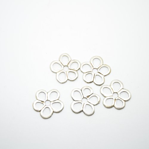 5 connecteurs anneaux fleurs - argenté - 20mm