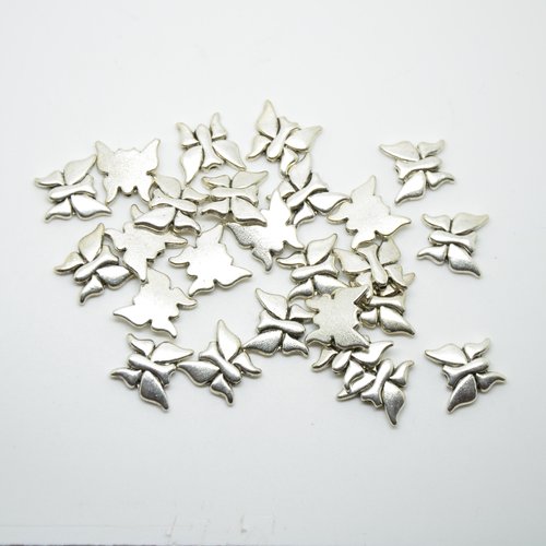 25 perles papillons - argenté - 12x15mm