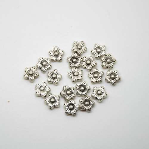 20 perles fleurs ethniques - argenté - 9mm