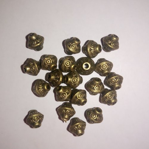 20 petites perles toupies ethniques - bronze - 8x7mm