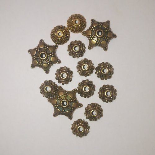 14 coupelles/calottes modèles variés - bronze - 9 à 16mm