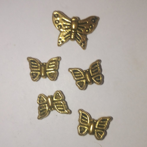 5 mini perles papillons (4+1) - doré - 9x12mm