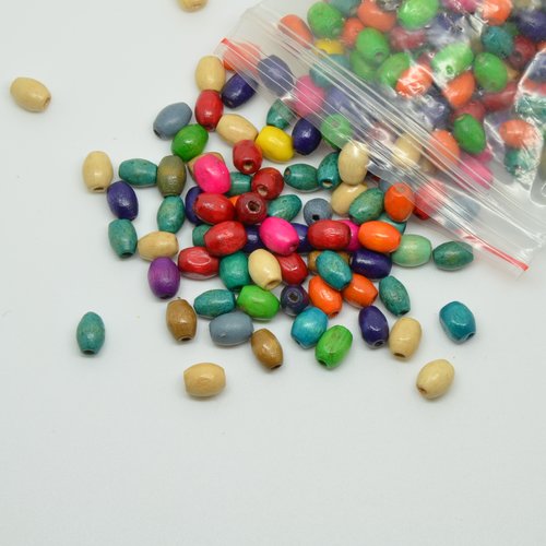 300 perles mini olives en bois - multicolore - 5x6mm