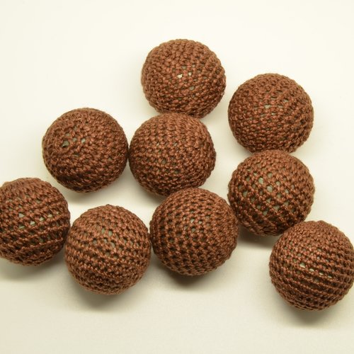 9 grosses perles crochet - marron - 25mm