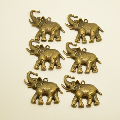6 grandes breloques éléphant - bronze - 37x28mm