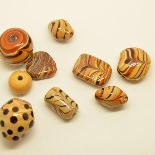 9 perles à motifs animaliers/léopard/savane - beige, marron - 12 à 21mm