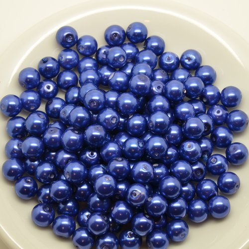 150 perles rondes nacrées - bleu - 8mm