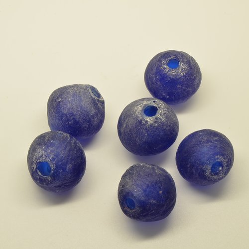 6 grosses perles toupies ethniques/africaines - bleu foncé - 23mm