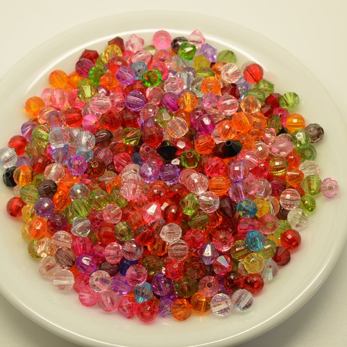 50gr de perles à facettes acrylique - couleurs variées - 5/6mm