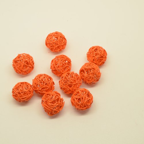 10 perles grillage - orange - 14mm