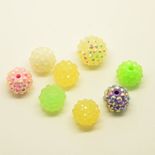 8 perles disco à picots - couleurs variées - 14 et 16mm