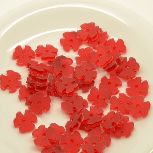 45 perles rondelles fleurs - rouge - 14mm