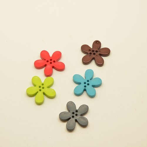 5 boutons fleurs - couleurs variées - 20mm