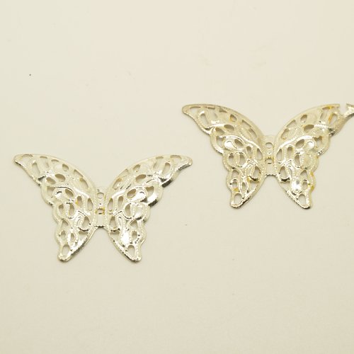 2 estampes filigrane papillons - argenté - 28x41mm