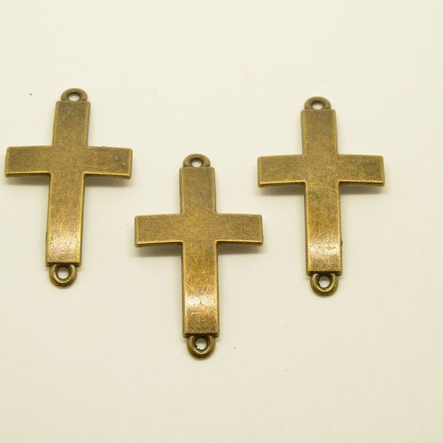 3 connecteurs croix pour bracelet - bronze - 24x43mm