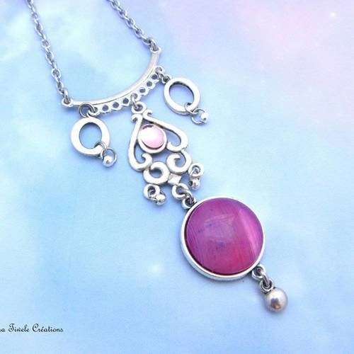 Collier femme pierre, agate rose violet,unique bohème, fait main
