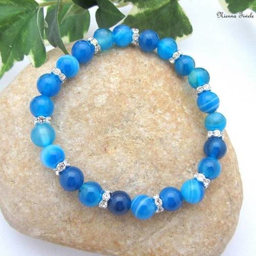 Bracelet pierre semi précieuse agate bleue