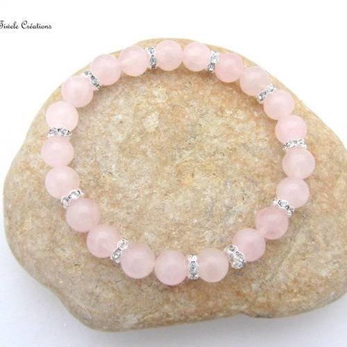 Bracelet élastique femme, pierre quartz rose, fait main