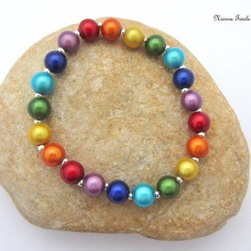 Bracelet élastique multicolore, fait main, couleur chakra