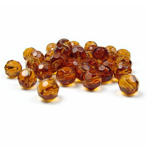 10 perles à facettes en verre 10mm ambre clair
