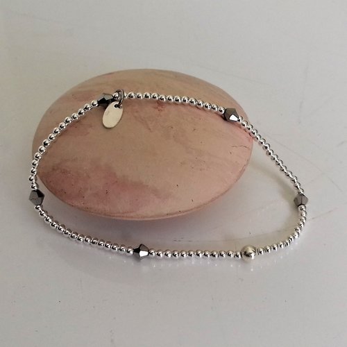 Bracelet très fines perles argent élastique