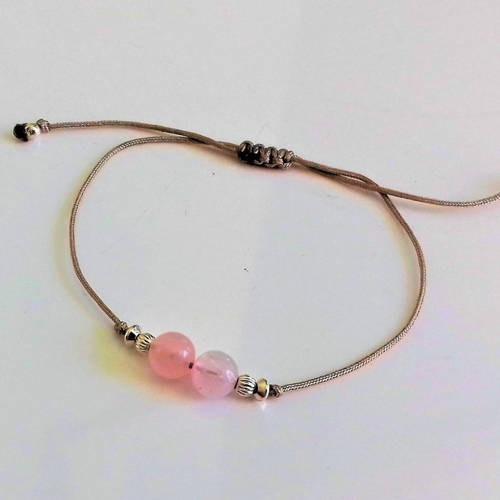 Bracelet cordon quartz rose argent