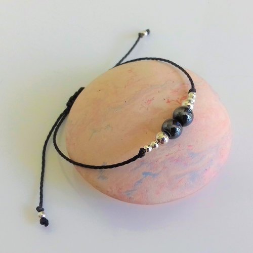 Bracelet cordon noeud coulissant couleur au choix pierre naturelle carré jaspe rouge sanguin perle acier inoxydable argent 