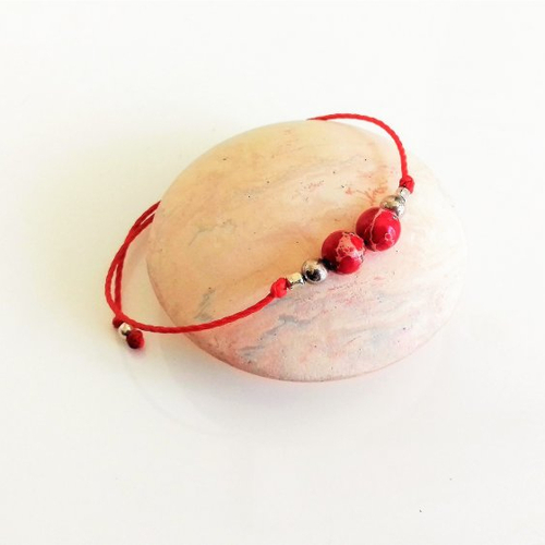 Bracelet cordon jaspe rouge argent