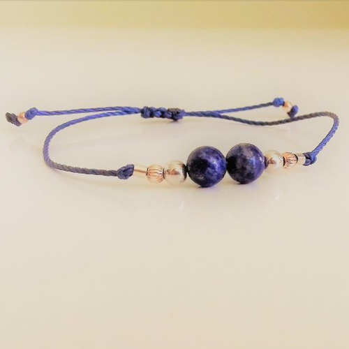 Bracelet cordon lapis lazuli  argent