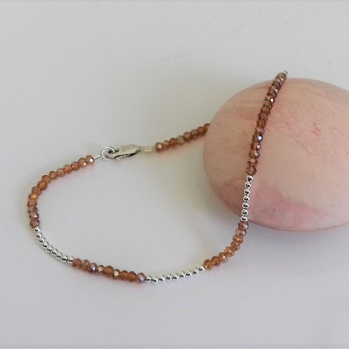 Bracelet cheville perles argent et perles brunes