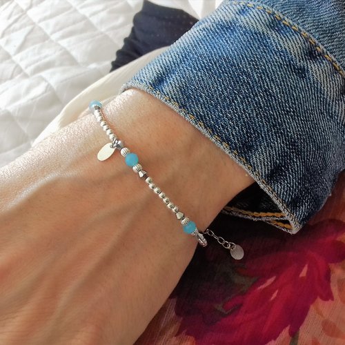 Bracelet  perles argent perles bleu pastel
