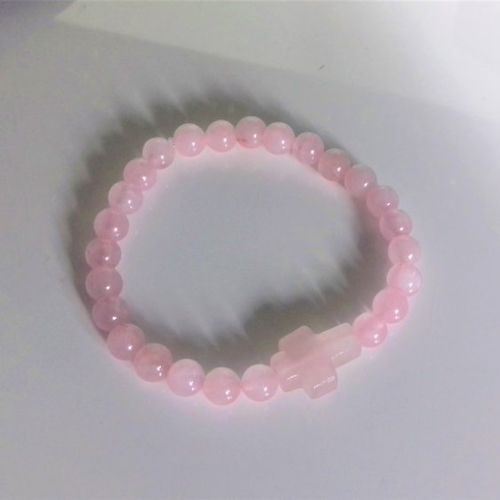 Bracelet quartz rose perles et croix
