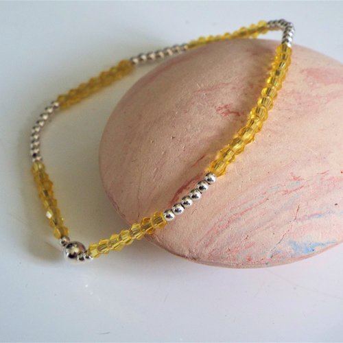 Bracelet fines perles argent perles jaunes