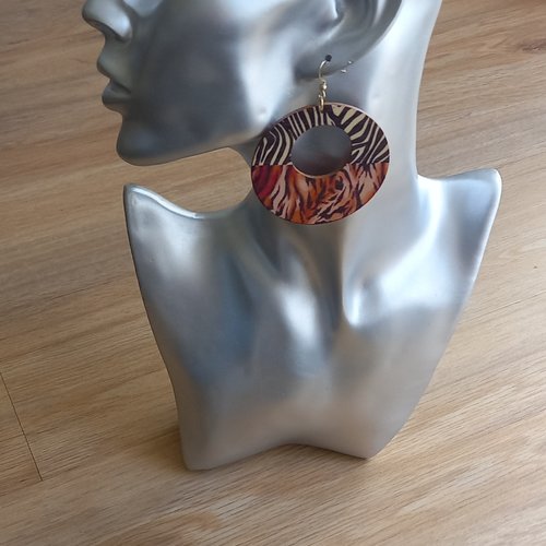 Boucles d'oreilles bois zèbre, fauve